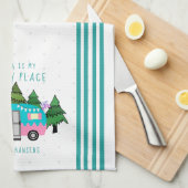 Blauwgroen  kamperingsteken theedoek (Quarter Fold)