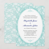 Blauwgroen Kant Achtergrond Bruiloft Kaart (Voorkant / Achterkant)