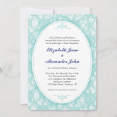  Blauwgroen Kant Achtergrond Bruiloft Kaart (Voorkant)