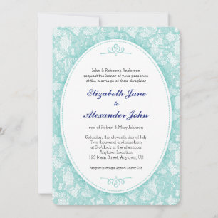 Blauwgroen Kant Achtergrond Bruiloft Kaart