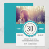 Blauwgroen kant foto 30ste verjaardagsfeestje uitn kaart (Voorkant / Achterkant)