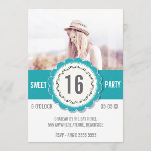 Blauwgroen kant foto Sweet 16 Birthday Party nodig Kaart