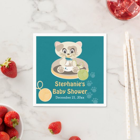 Blauwgroen kat in luiers Baby shower Servetten (Insitu)