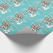 Blauwgroen kat voeg je geboortedatum en -datum toe cadeaupapier (Hoek)