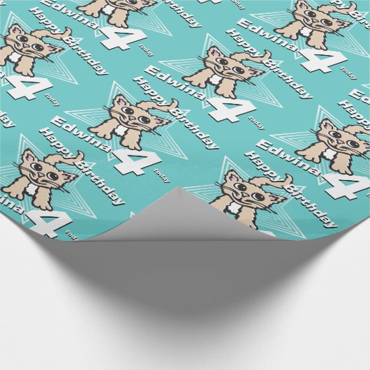 Blauwgroen kat voeg je geboortedatum en -datum toe cadeaupapier (Hoek)