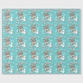 Blauwgroen kat voeg je geboortedatum en -datum toe cadeaupapier (Vlak)