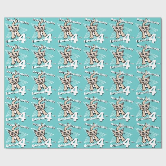 Blauwgroen kat voeg je geboortedatum en -datum toe cadeaupapier (Vlak)