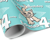 Blauwgroen kat voeg je geboortedatum en -datum toe cadeaupapier (Rol Hoek)