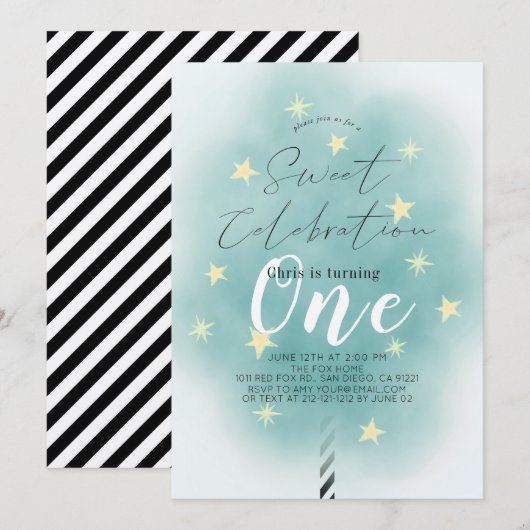 Blauwgroen Katoen Snoep Sweet Boy 1e verjaardag Kaart (Voorkant / Achterkant)