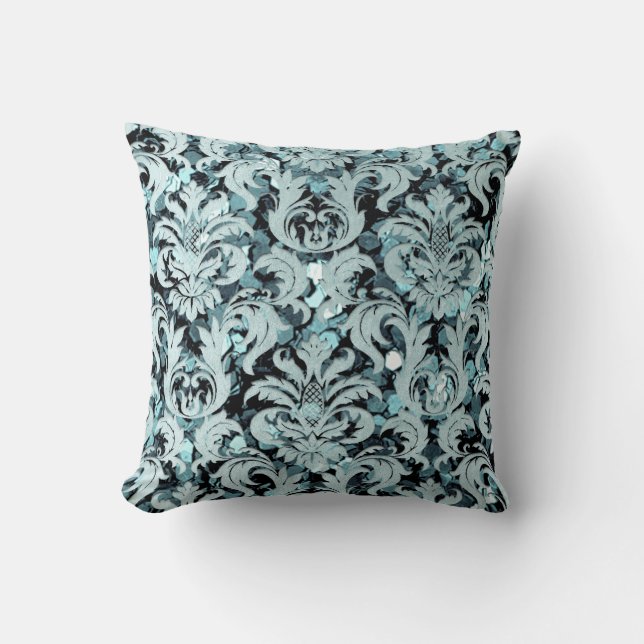 Blauwgroen katoenhoudend, zilverdampnazeesequine kussen (Voorkant)