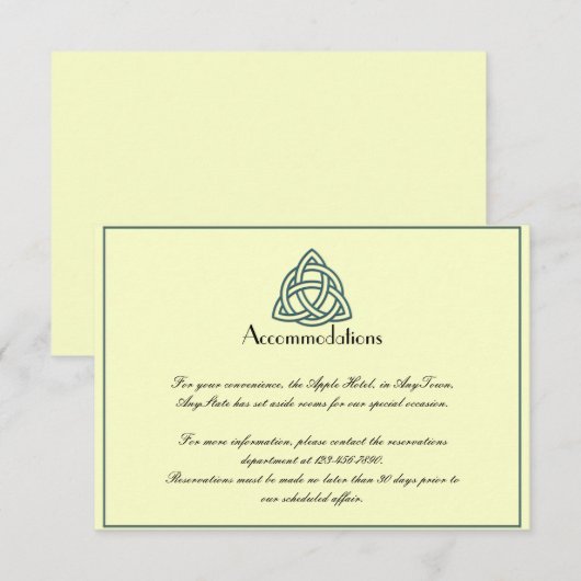 Blauwgroen Keltische knoop Wedding Insert Informatiekaartje (Voorkant / Achterkant)