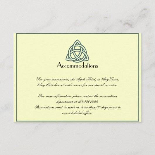 Blauwgroen Keltische knoop Wedding Insert Informatiekaartje (Voorkant)