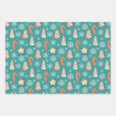 Blauwgroen Kerst Gingerbread Cookies Sneeuwvlokken Inpakpapier Vel (Voorkant 2)