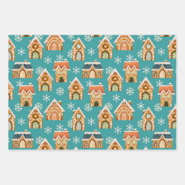 Blauwgroen Kerst Gingerbread Cookies Sneeuwvlokken Inpakpapier Vel