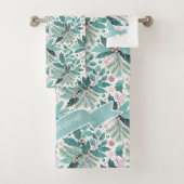 Blauwgroen Kerst Holly Berries Patroon#17 ID1009 Bad Handdoek (Insitu)