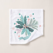 Blauwgroen Kerst Holly Berries Patroon#17 ID1009 Bad Handdoek (Wasdoekje)