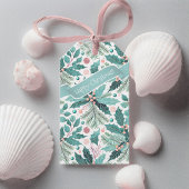 Blauwgroen Kerst Holly Berries Patroon#17 ID1009 Cadeaulabel