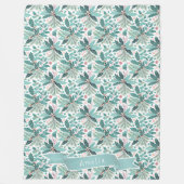 Blauwgroen Kerst Holly Berries Patroon#17 ID1009 Fleece Deken (Voorkant)