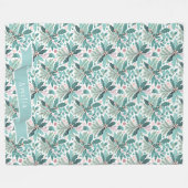 Blauwgroen Kerst Holly Berries Patroon#17 ID1009 Fleece Deken (Voorkant (Horizontaal))