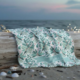 Blauwgroen Kerst Holly Berries Patroon#17 ID1009 Fleece Deken