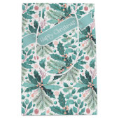 Blauwgroen Kerst Holly Berries Patroon#17 ID1009 Medium Cadeauzakje (Voorkant)