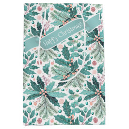 Blauwgroen Kerst Holly Berries Patroon#17 ID1009 Medium Cadeauzakje