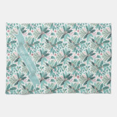 Blauwgroen Kerst Holly Berries Patroon#17 ID1009 Theedoek (Horizontaal)