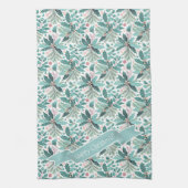 Blauwgroen Kerst Holly Berries Patroon#17 ID1009 Theedoek (Verticaal)