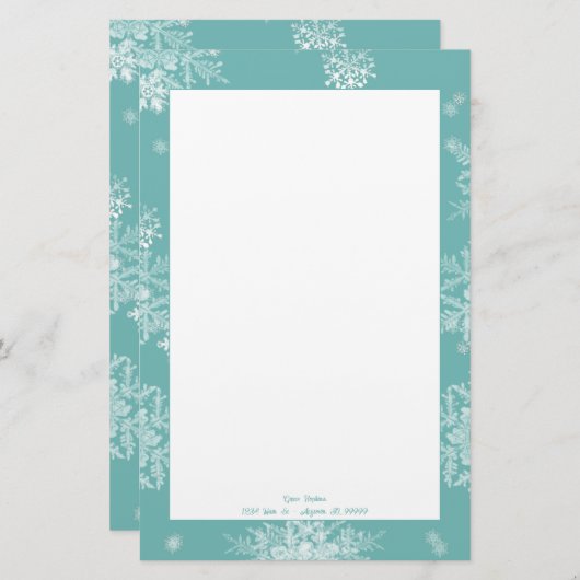 Blauwgroen kerst sneeuwvlokken gepersonaliseerd briefpapier (Voorkant / Achterkant)