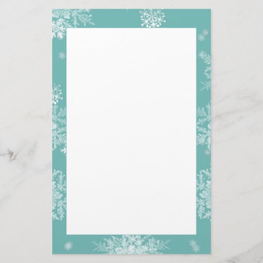 Blauwgroen kerst sneeuwvlokken gepersonaliseerd briefpapier (Achterkant)