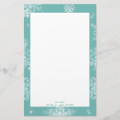 Blauwgroen kerst sneeuwvlokken gepersonaliseerd briefpapier (Voorkant)