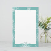 Blauwgroen kerst sneeuwvlokken gepersonaliseerd briefpapier (Staand voorkant)
