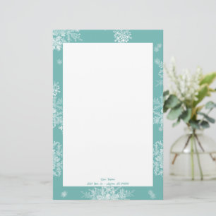 Blauwgroen kerst sneeuwvlokken gepersonaliseerd briefpapier