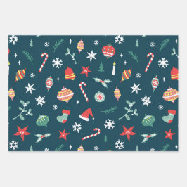 Blauwgroen kerstAfbeeldingen Snowflakes Twigs Patt Inpakpapier Vel