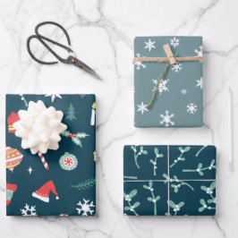 Blauwgroen kerstAfbeeldingen Snowflakes Twigs Patt Inpakpapier Vel