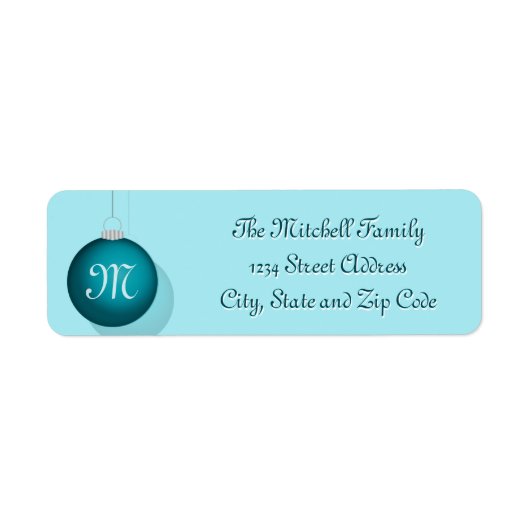 Blauwgroen kerstbalmonogram etiket (Voorkant)