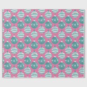 Blauwgroen kerstbollen met roze achtergrond cadeaupapier (Vlak)