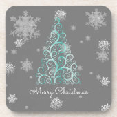 Blauwgroen kerstbomen en sneeuwvlokken bier onderzetter (Voorkant)