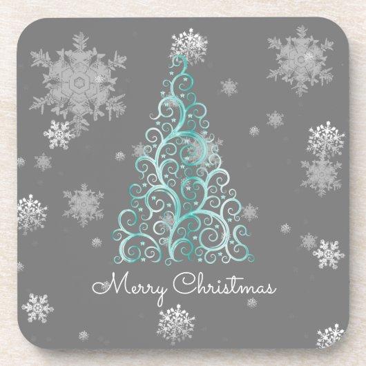 Blauwgroen kerstbomen en sneeuwvlokken bier onderzetter (Voorkant)