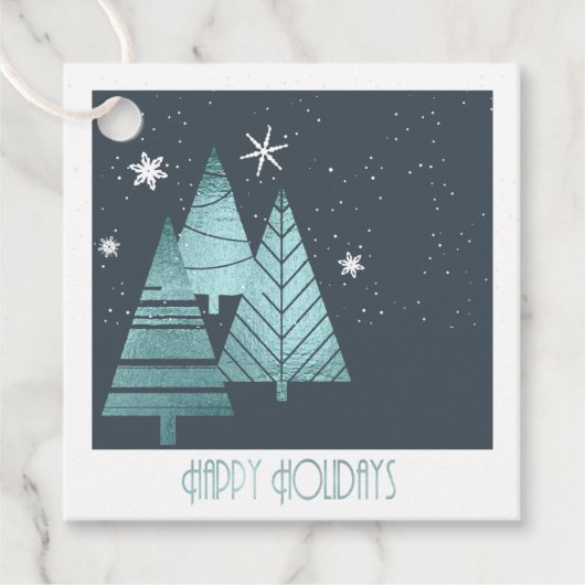 Blauwgroen kerstbomen en Snowflakes ID863 Bedankjes Labels (Voorkant)