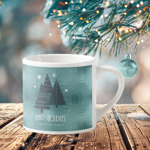 Blauwgroen kerstbomen en Snowflakes ID863 Espresso Kop