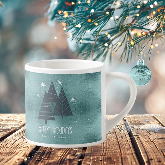 Blauwgroen kerstbomen en Snowflakes ID863 Espresso Kop