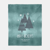 Blauwgroen kerstbomen en Snowflakes ID863 Fleece Deken (Voorkant)