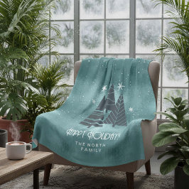 Blauwgroen kerstbomen en Snowflakes ID863 Fleece Deken