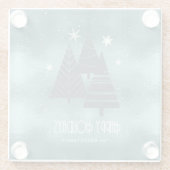 Blauwgroen kerstbomen en Snowflakes ID863 Glazen Onderzetter (Achterkant)
