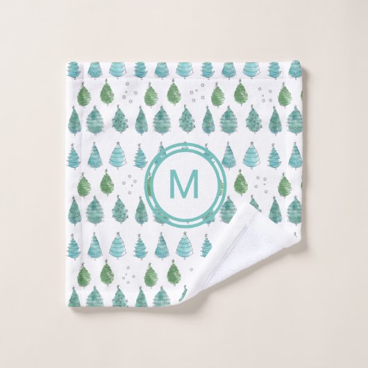 Blauwgroen kerstbomen voor monogram bad handdoek (Wasdoekje)