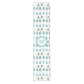 Blauwgroen kerstbomen voor monogram korte tafelloper (Voorkant)