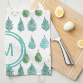 Blauwgroen kerstbomen voor monogram theedoek (Quarter Fold)