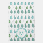 Blauwgroen kerstbomen voor monogram theedoek (Verticaal)