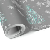Blauwgroen kerstboom en sneeuwvlokken Verpakkingsp Cadeaupapier (Rol Hoek)